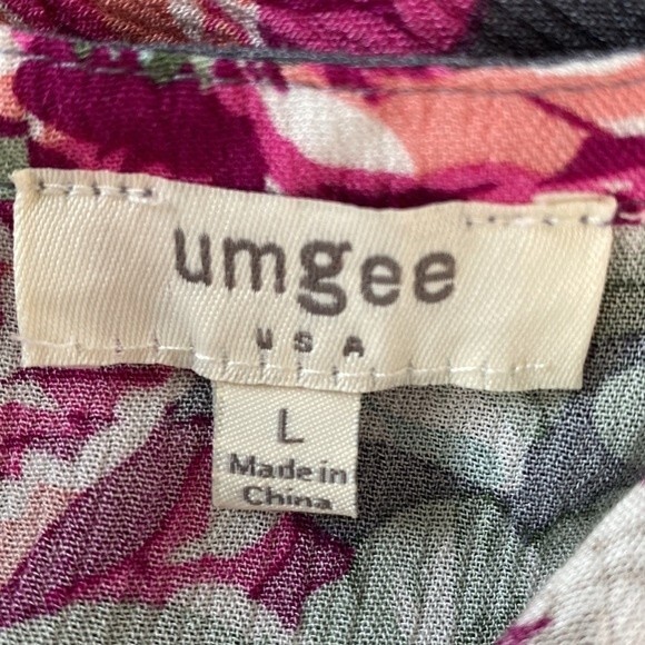 Umgee Floral Key Hole 3/4 Bell Sleeve Flowy Mini Swing Dress Trapeze Cut Guaze - Picture 11 of 16